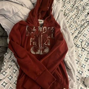 Red American eagle zip up hoodie